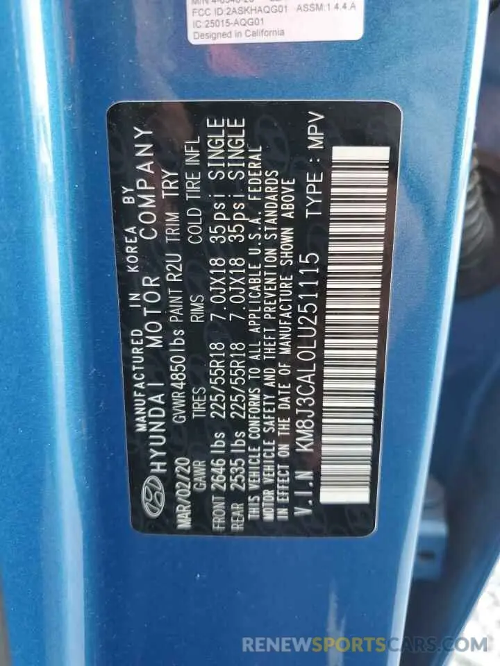 16 Photograph of a damaged car KM8J3CAL0LU251115 HYUNDAI TUCSON 2020