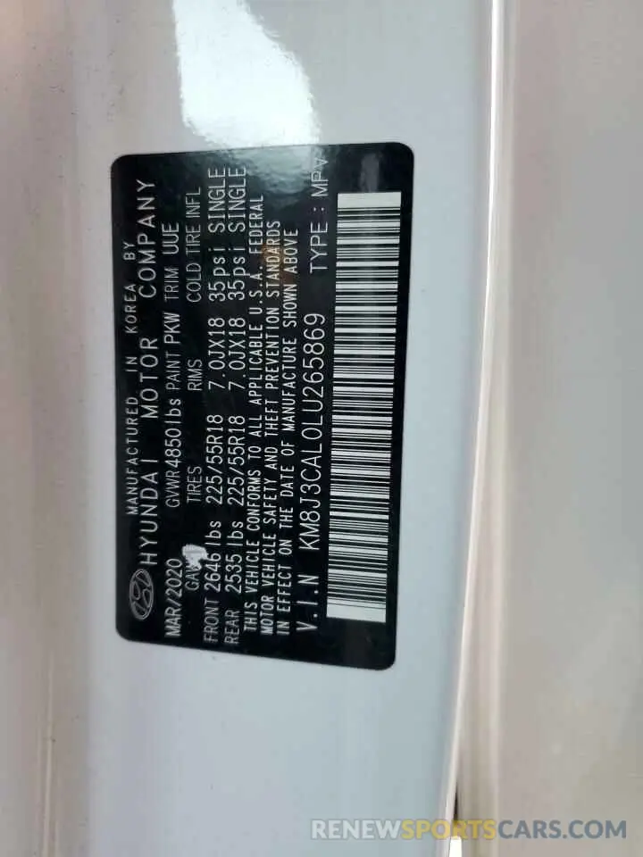 16 Фотография поврежденного автомобиля KM8J3CAL0LU265869 HYUNDAI TUCSON 2020
