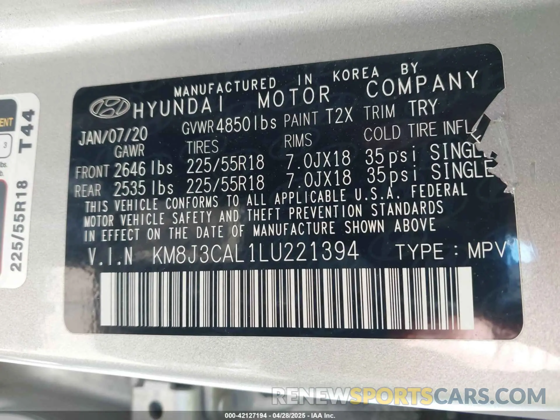 9 Photograph of a damaged car KM8J3CAL1LU221394 HYUNDAI TUCSON 2020
