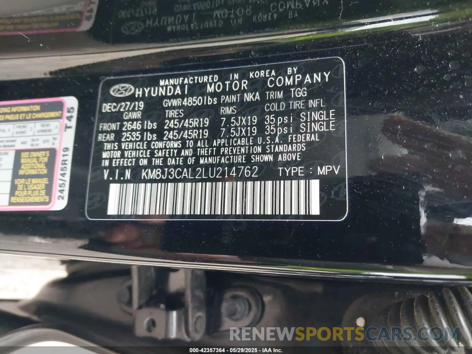 9 Фотография поврежденного автомобиля KM8J3CAL2LU214762 HYUNDAI TUCSON 2020