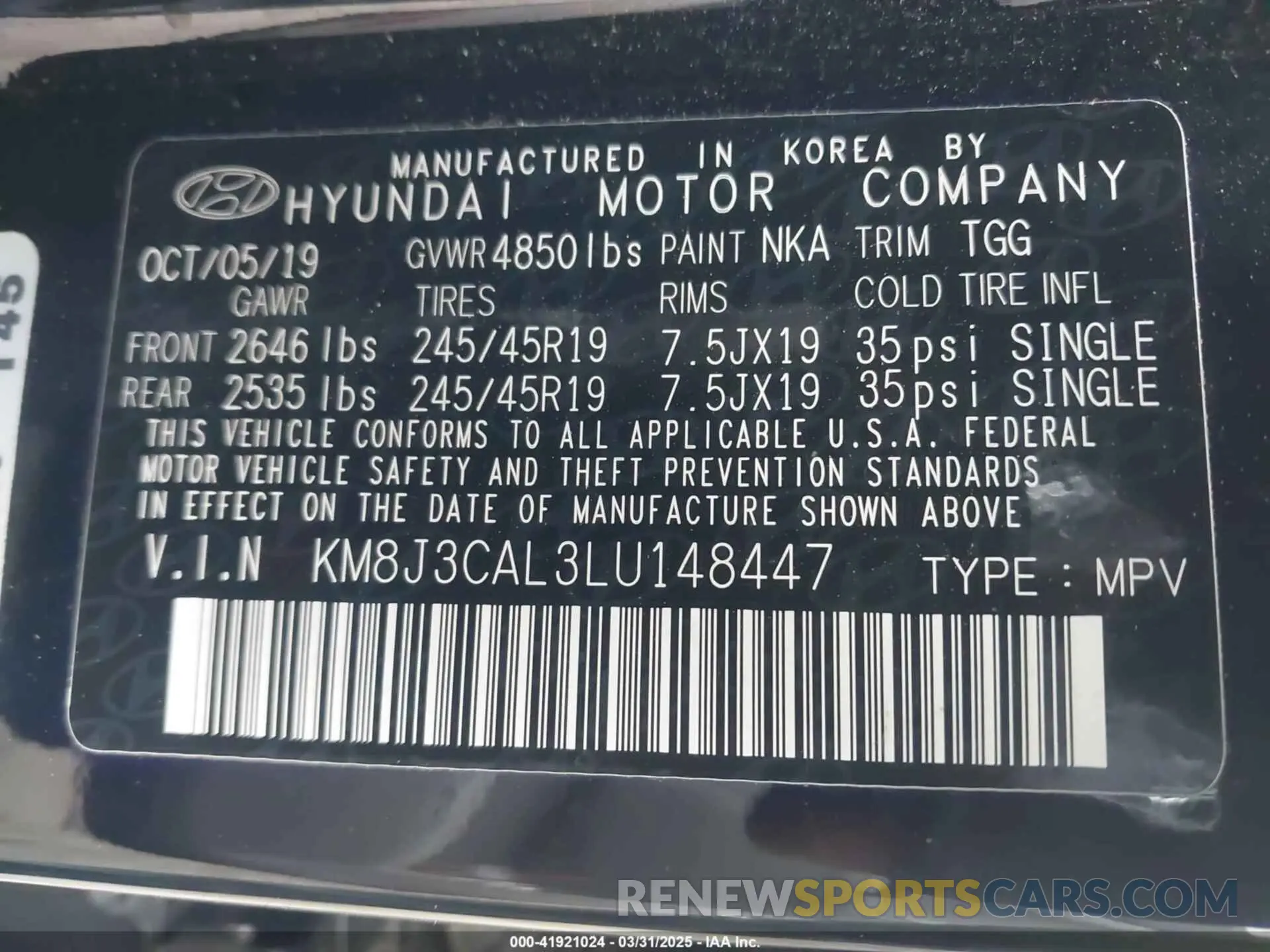9 Фотография поврежденного автомобиля KM8J3CAL3LU148447 HYUNDAI TUCSON 2020