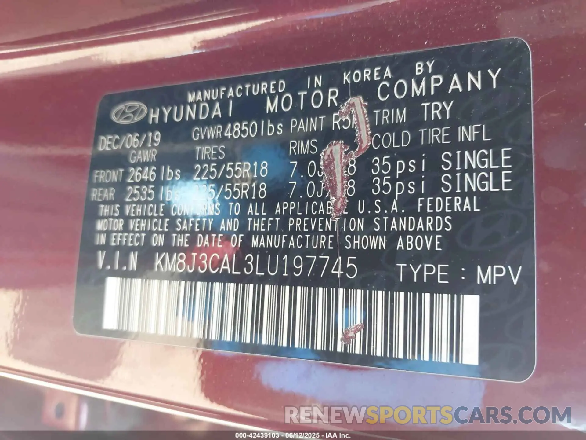 9 Photograph of a damaged car KM8J3CAL3LU197745 HYUNDAI TUCSON 2020
