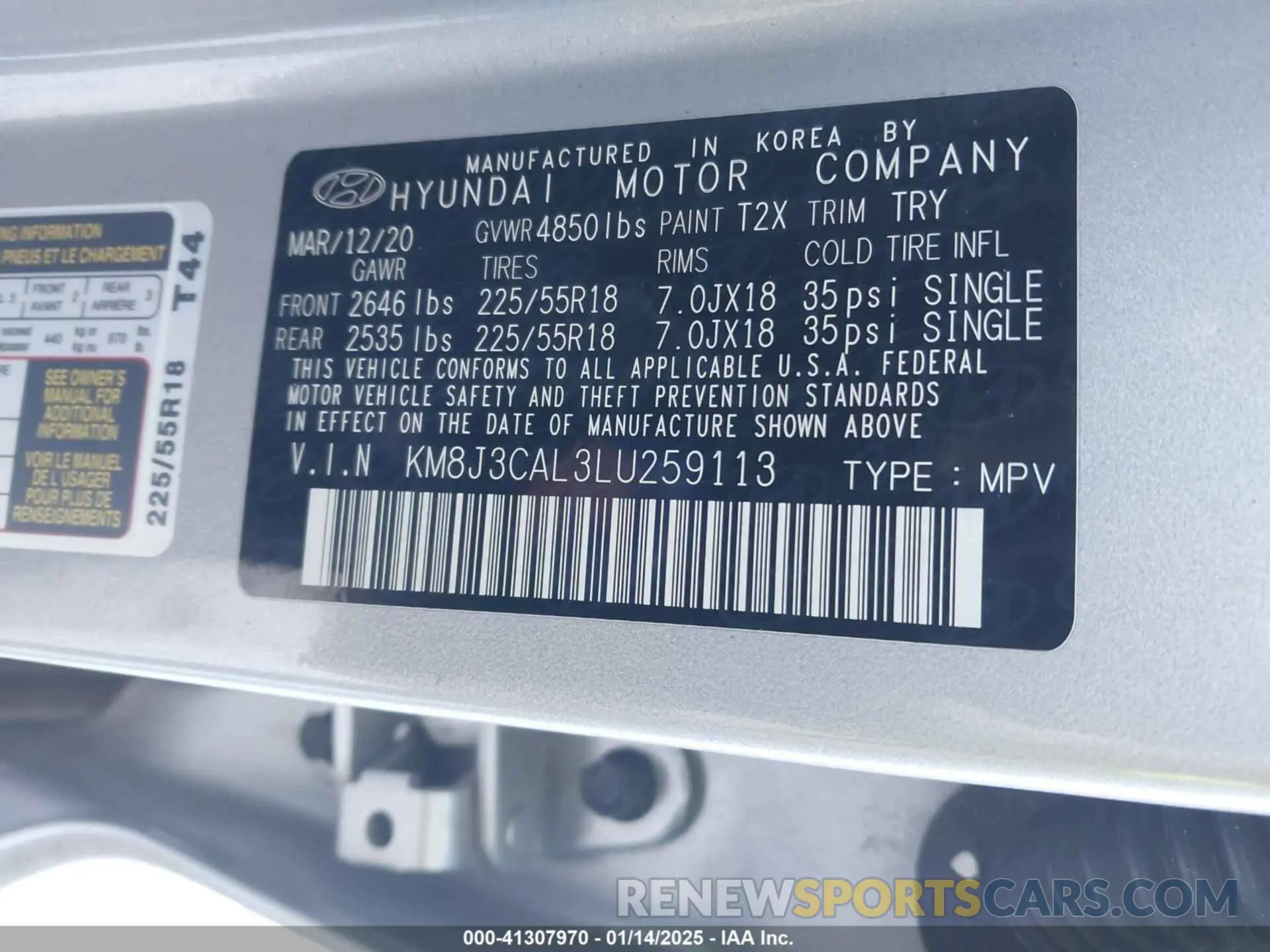 9 Photograph of a damaged car KM8J3CAL3LU259113 HYUNDAI TUCSON 2020