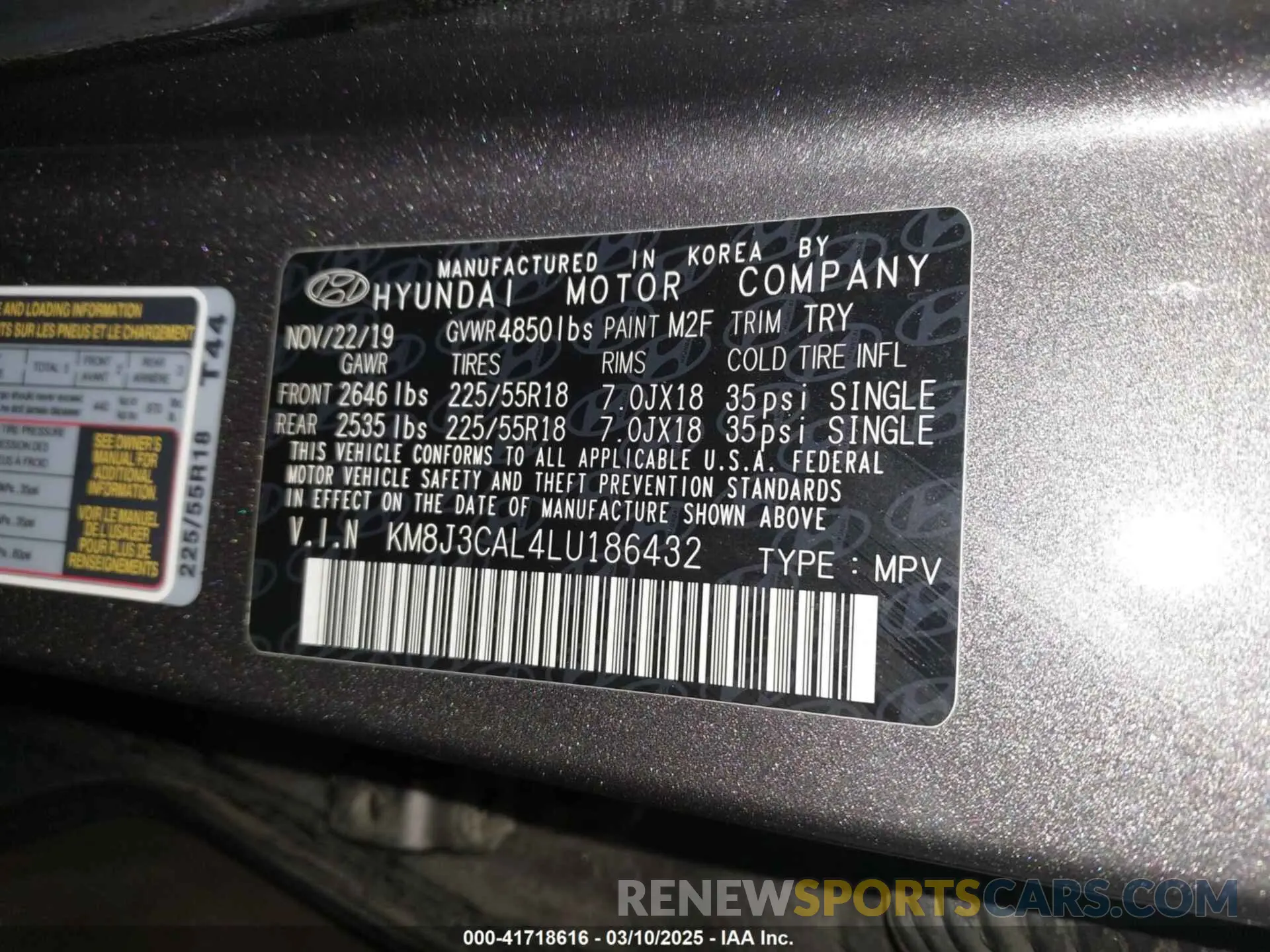 9 Photograph of a damaged car KM8J3CAL4LU186432 HYUNDAI TUCSON 2020