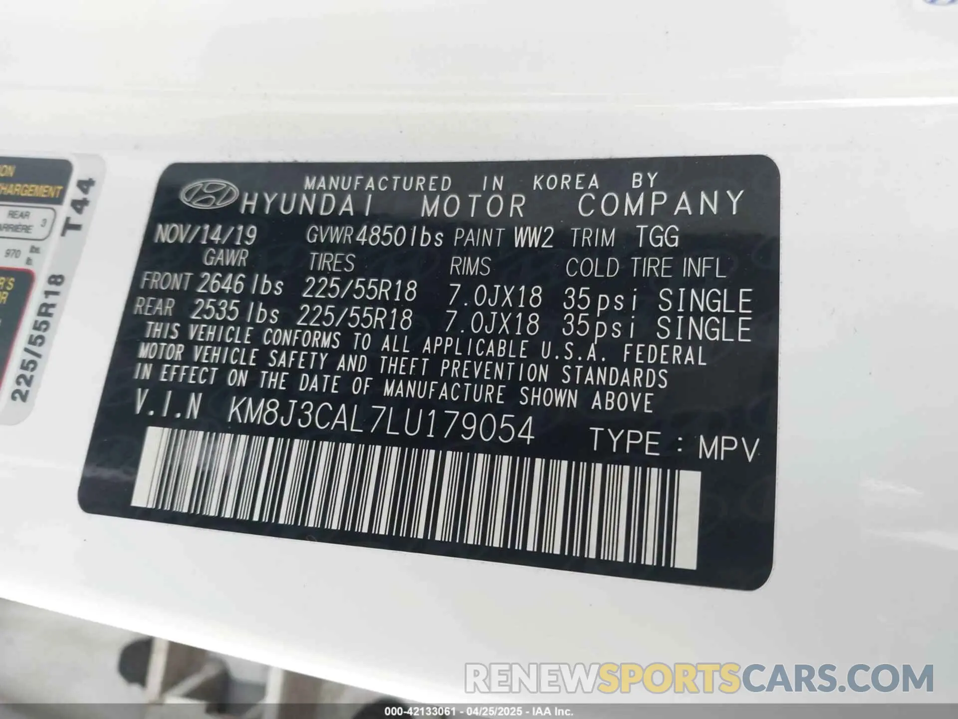 9 Фотография поврежденного автомобиля KM8J3CAL7LU179054 HYUNDAI TUCSON 2020
