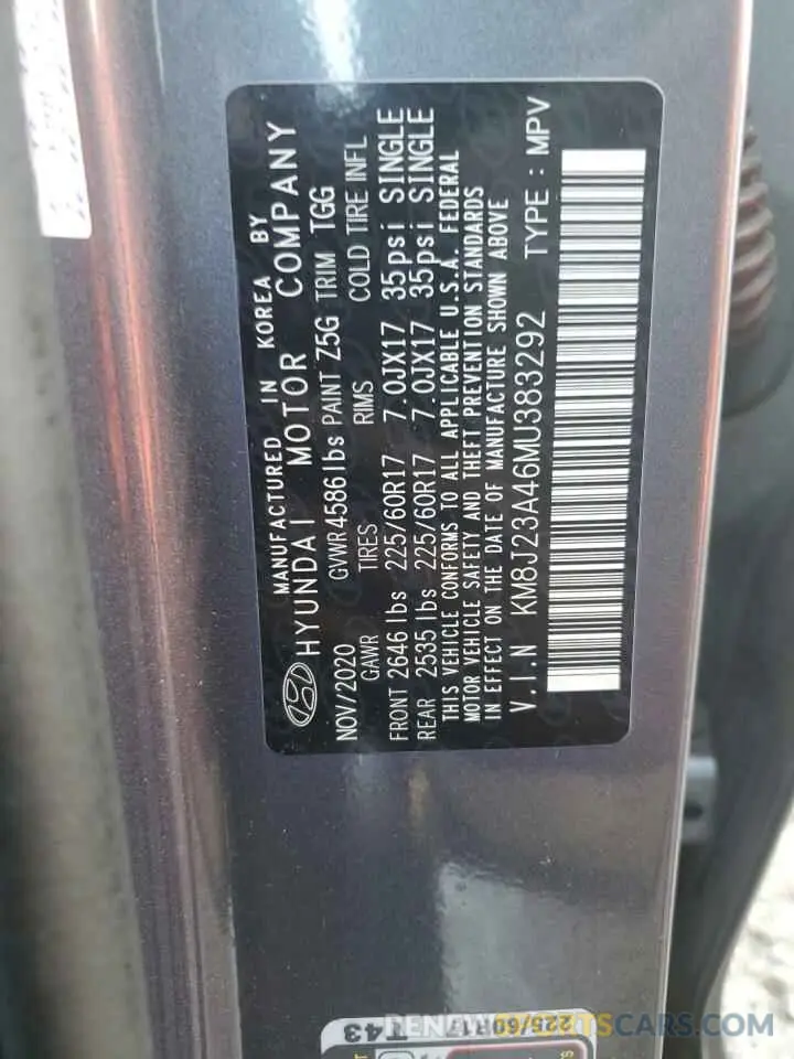 13 Photograph of a damaged car KM8J23A46MU383292 HYUNDAI TUCSON 2021