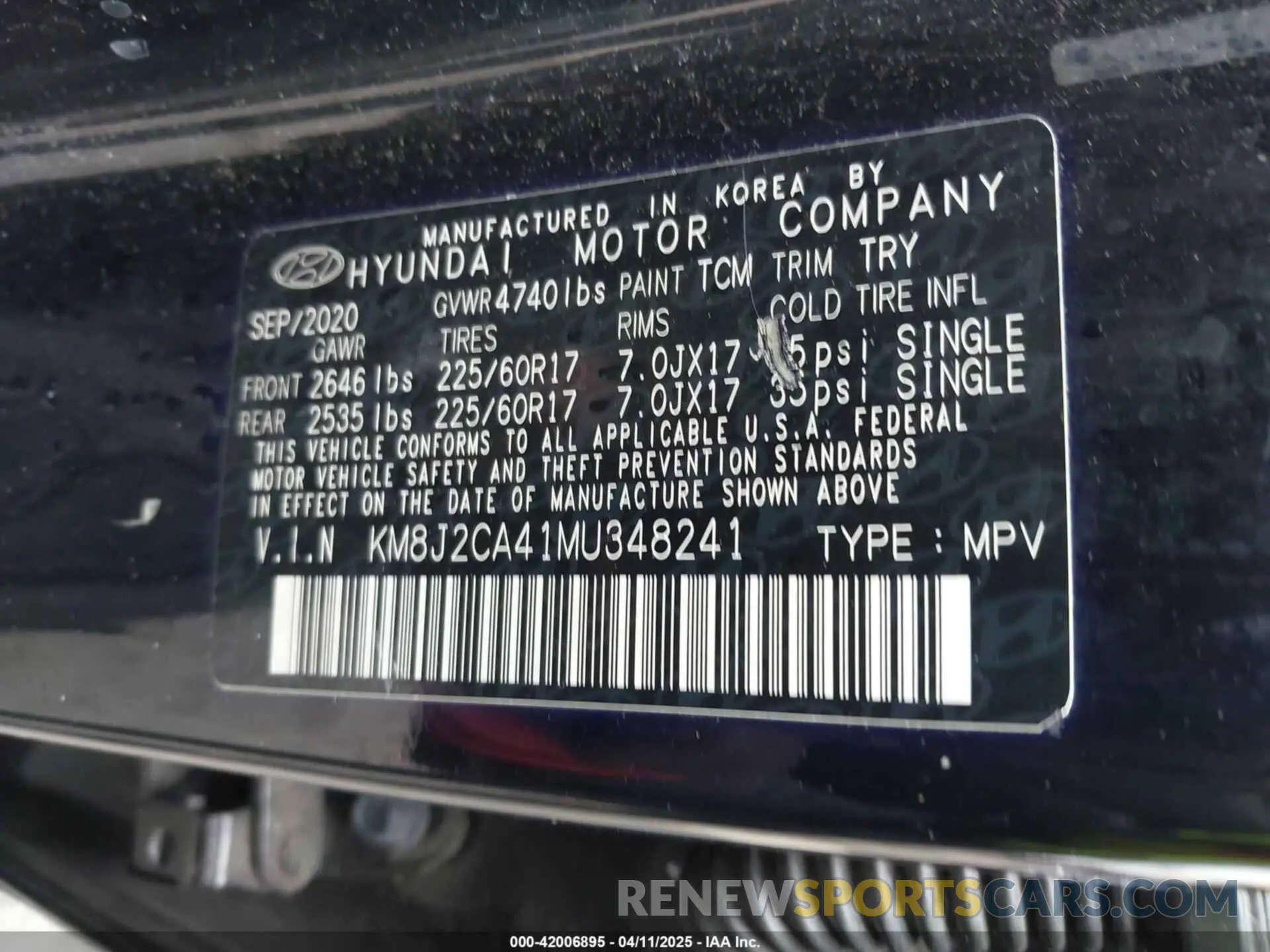 9 Фотография поврежденного автомобиля KM8J2CA41MU348241 HYUNDAI TUCSON 2021
