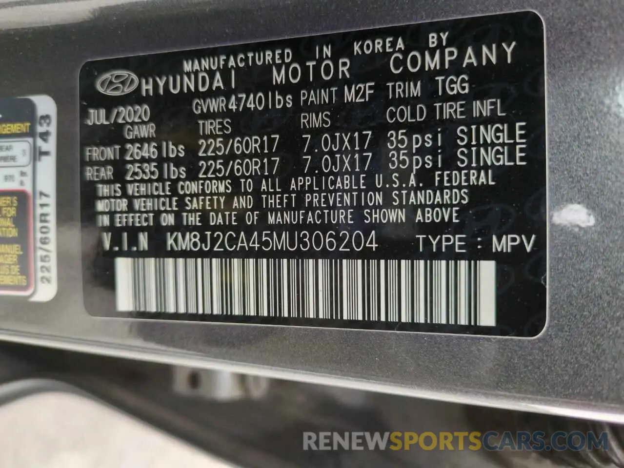 14 Photograph of a damaged car KM8J2CA45MU306204 HYUNDAI TUCSON 2021