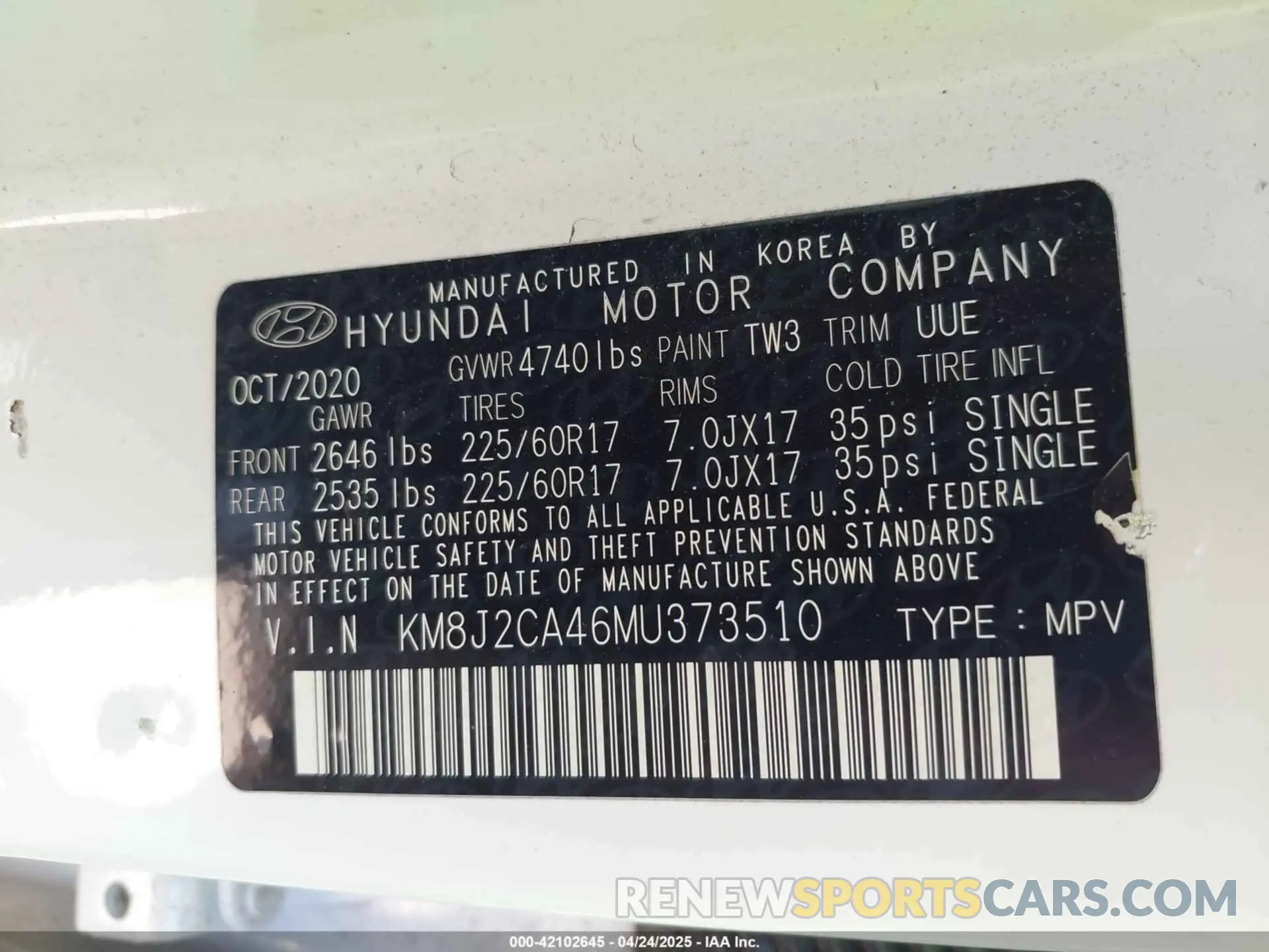 9 Фотография поврежденного автомобиля KM8J2CA46MU373510 HYUNDAI TUCSON 2021