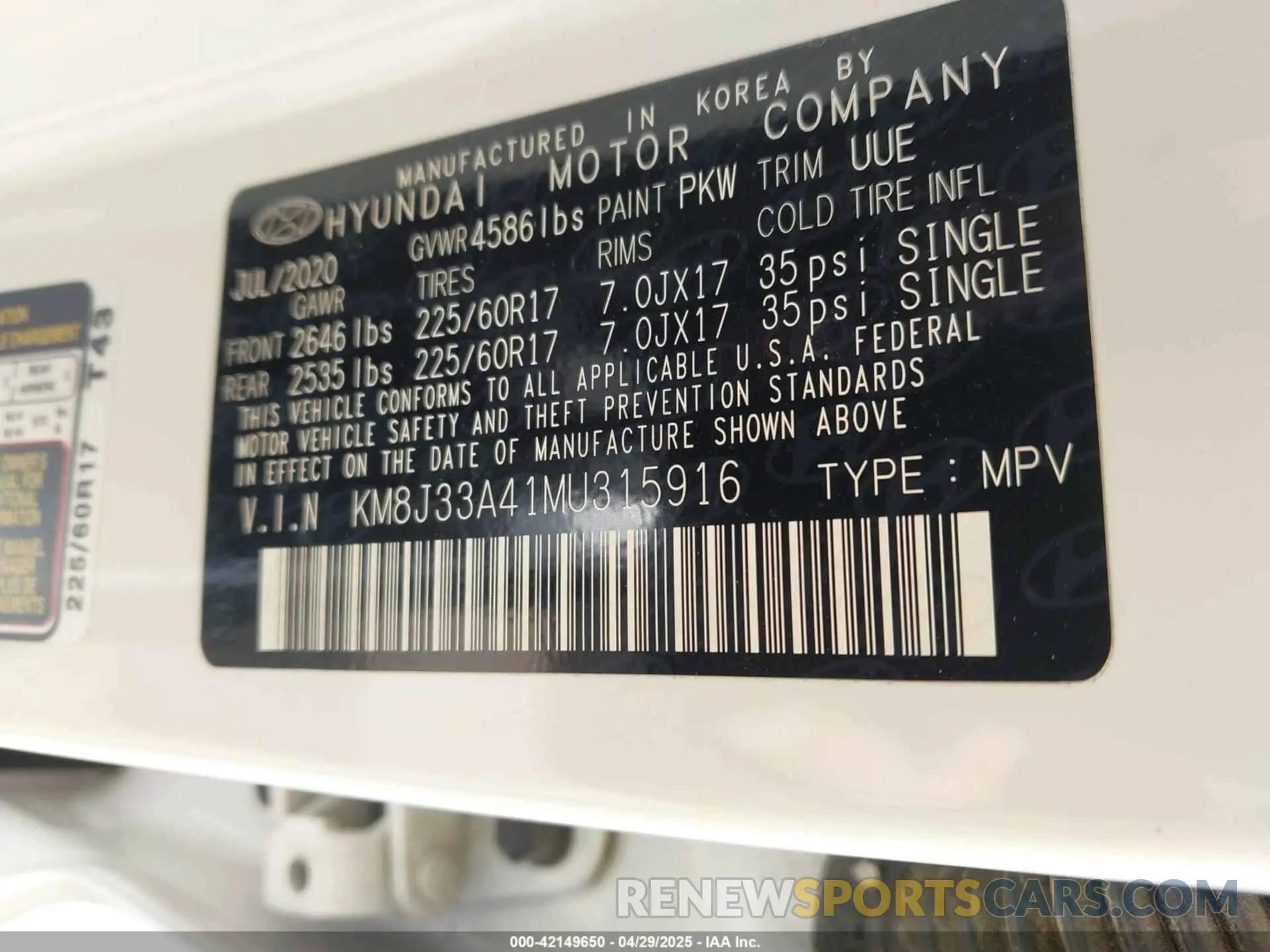 9 Фотография поврежденного автомобиля KM8J33A41MU315916 HYUNDAI TUCSON 2021