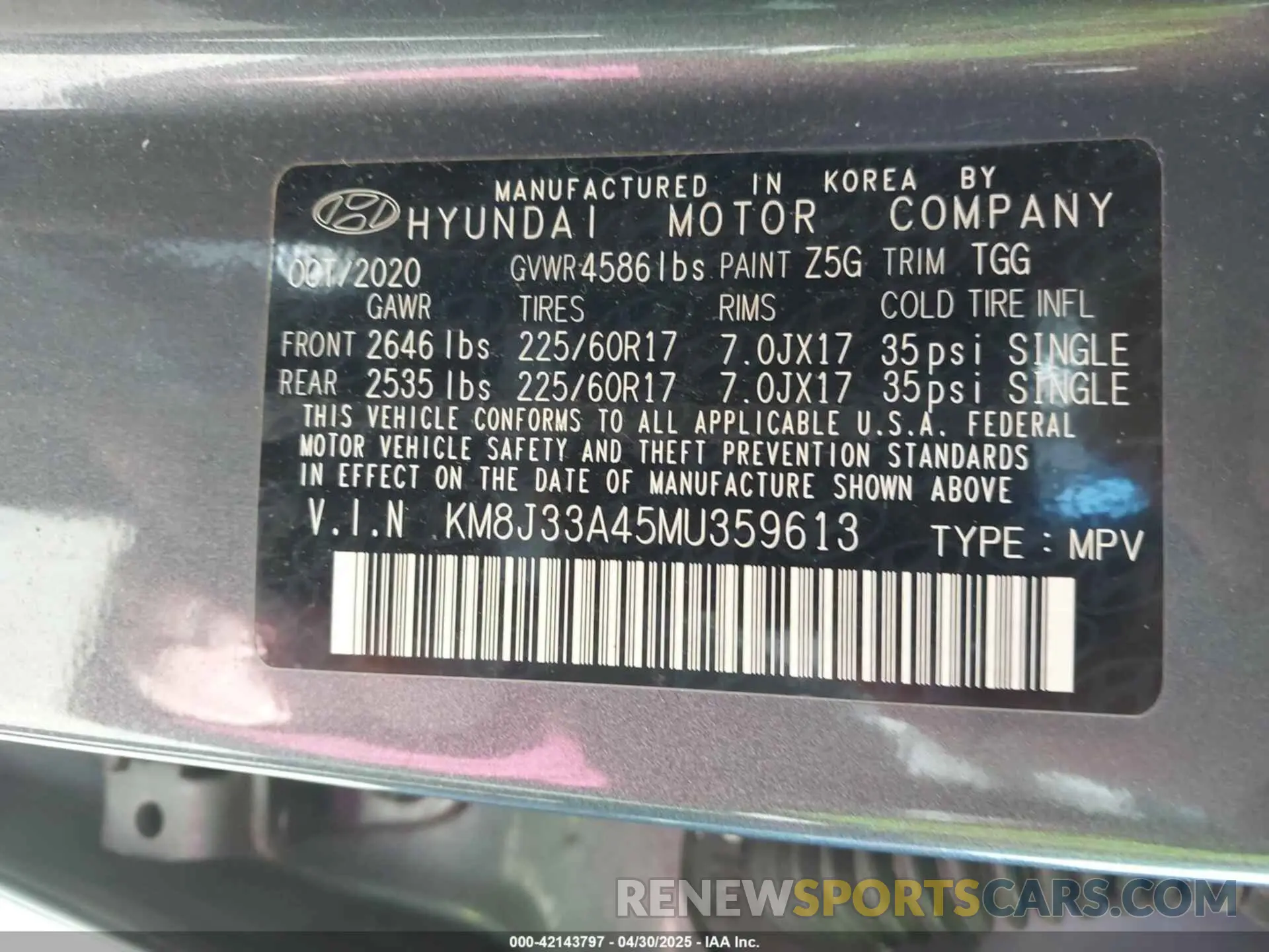 9 Photograph of a damaged car KM8J33A45MU359613 HYUNDAI TUCSON 2021