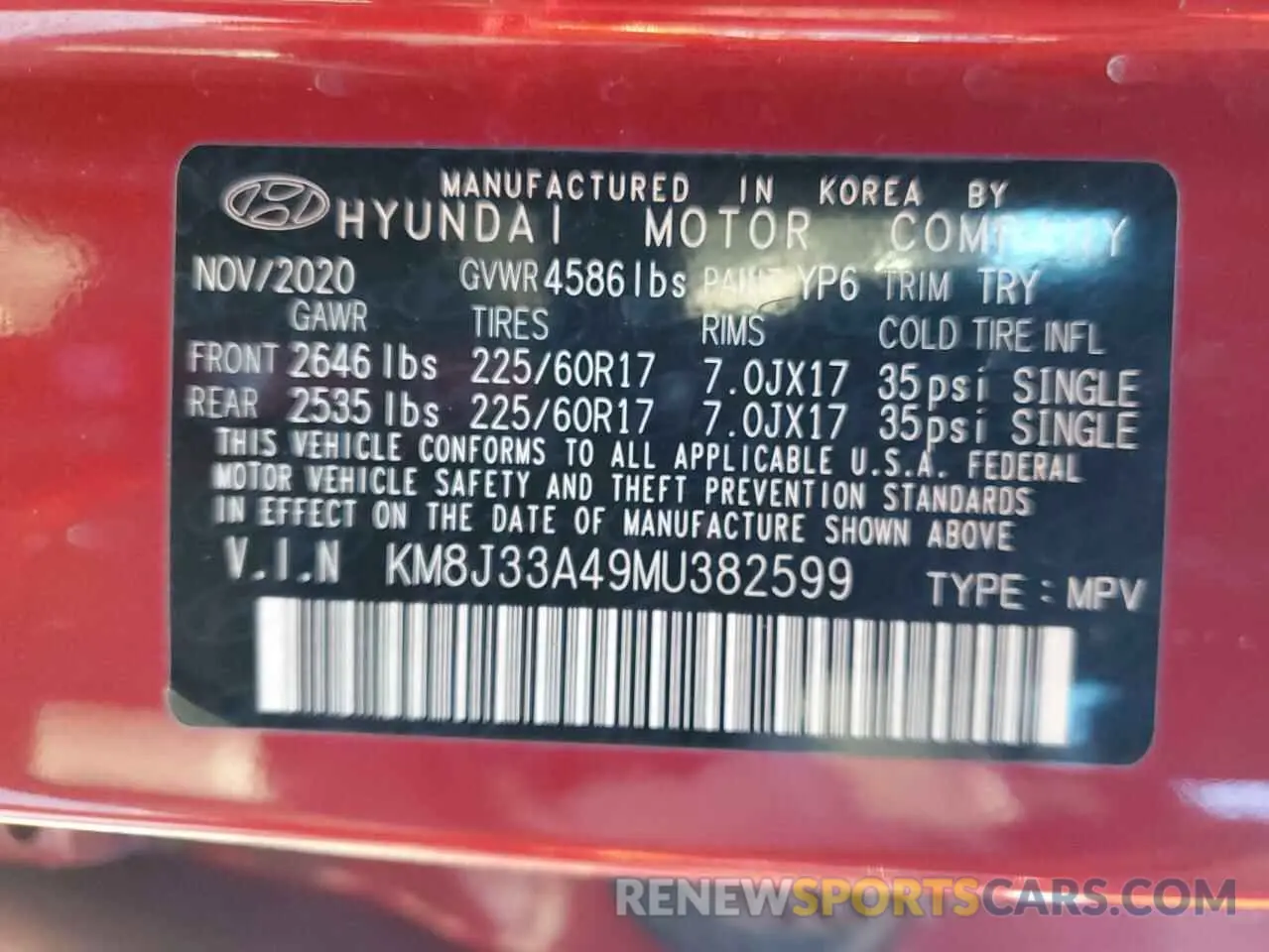 12 Photograph of a damaged car KM8J33A49MU382599 HYUNDAI TUCSON 2021