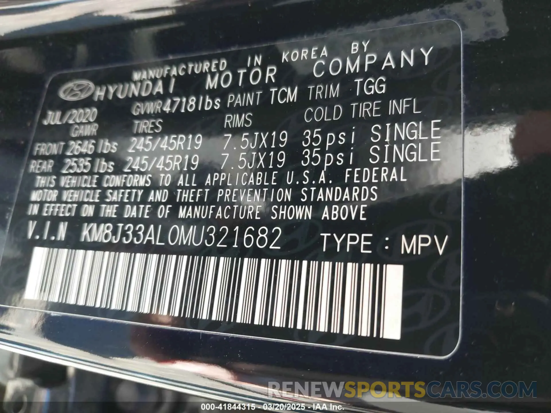9 Фотография поврежденного автомобиля KM8J33AL0MU321682 HYUNDAI TUCSON 2021