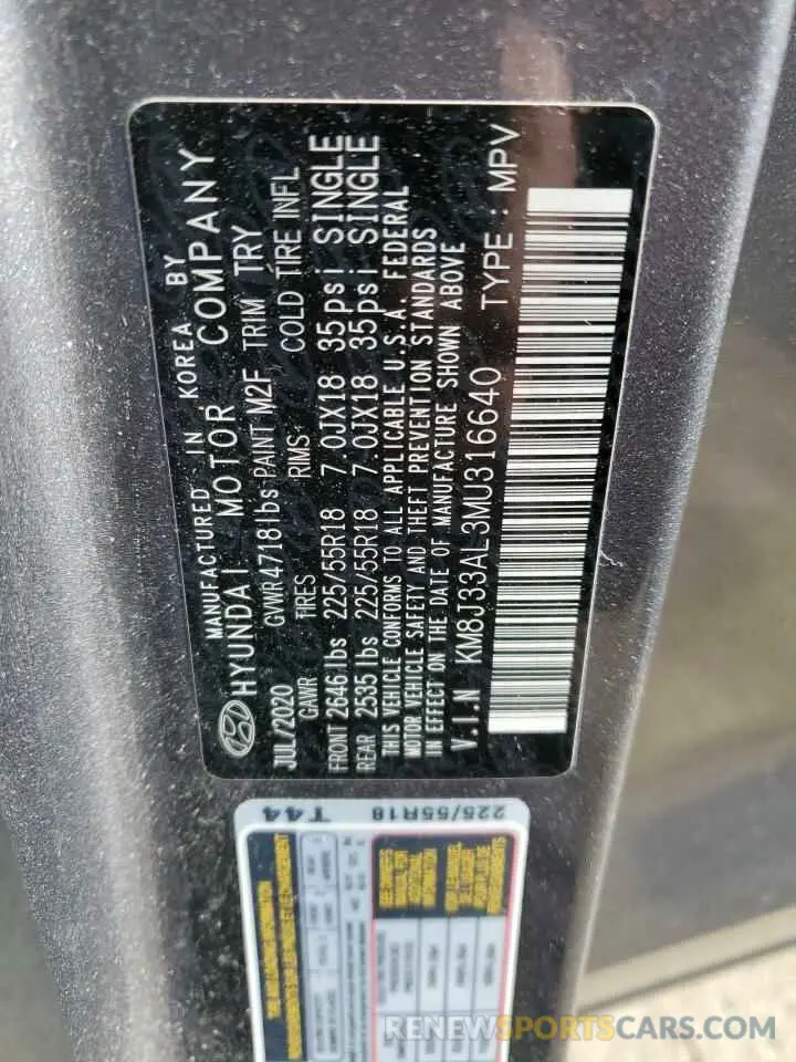 12 Фотография поврежденного автомобиля KM8J33AL3MU316640 HYUNDAI TUCSON 2021