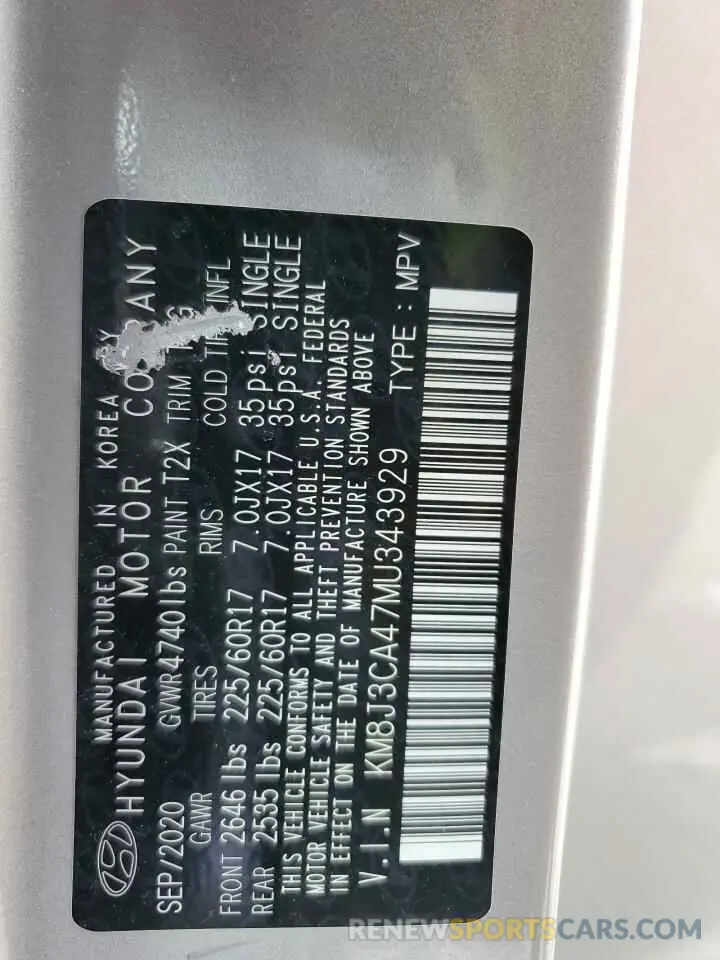 13 Photograph of a damaged car KM8J3CA47MU343929 HYUNDAI TUCSON 2021