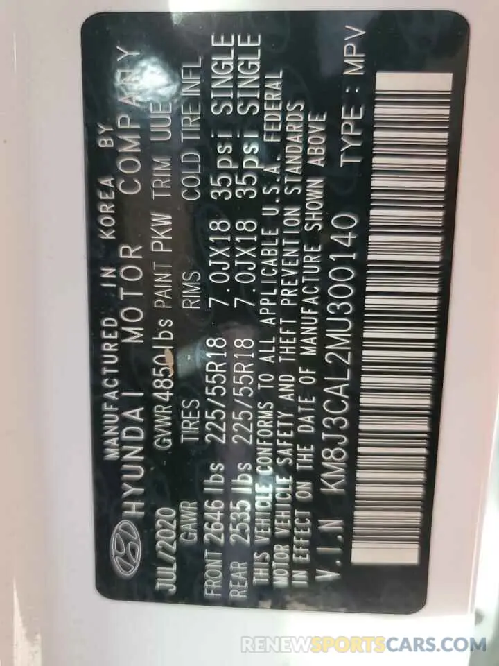 13 Фотография поврежденного автомобиля KM8J3CAL2MU300140 HYUNDAI TUCSON 2021