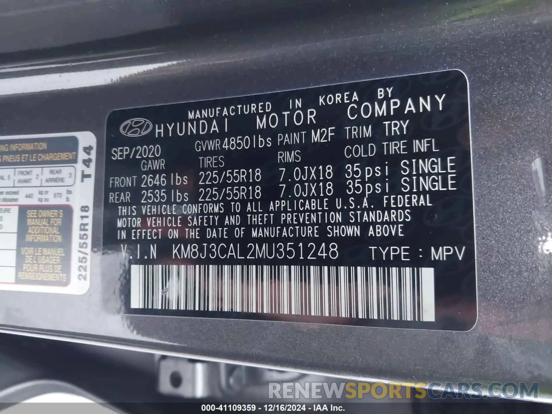 9 Фотография поврежденного автомобиля KM8J3CAL2MU351248 HYUNDAI TUCSON 2021