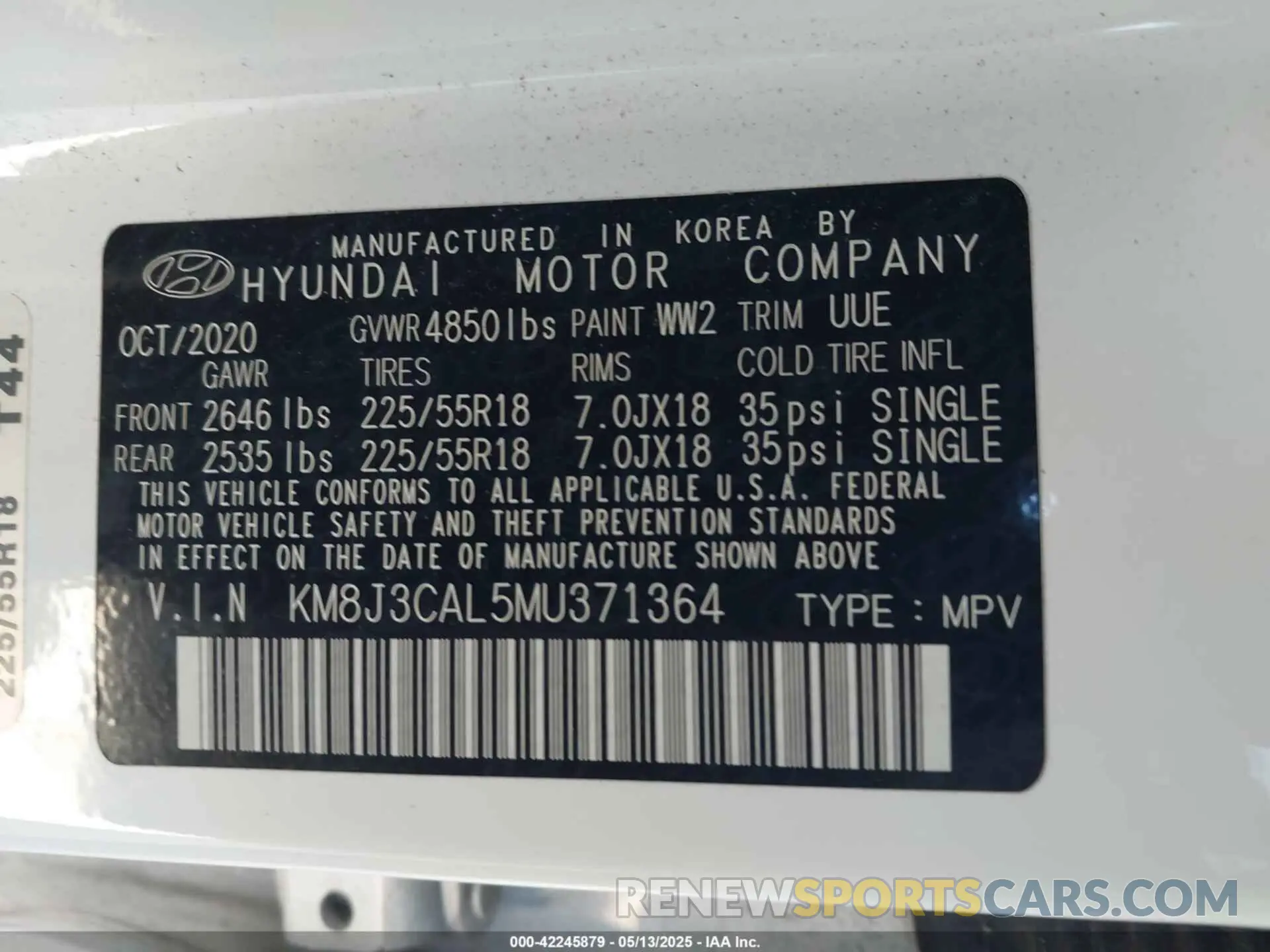 9 Фотография поврежденного автомобиля KM8J3CAL5MU371364 HYUNDAI TUCSON 2021