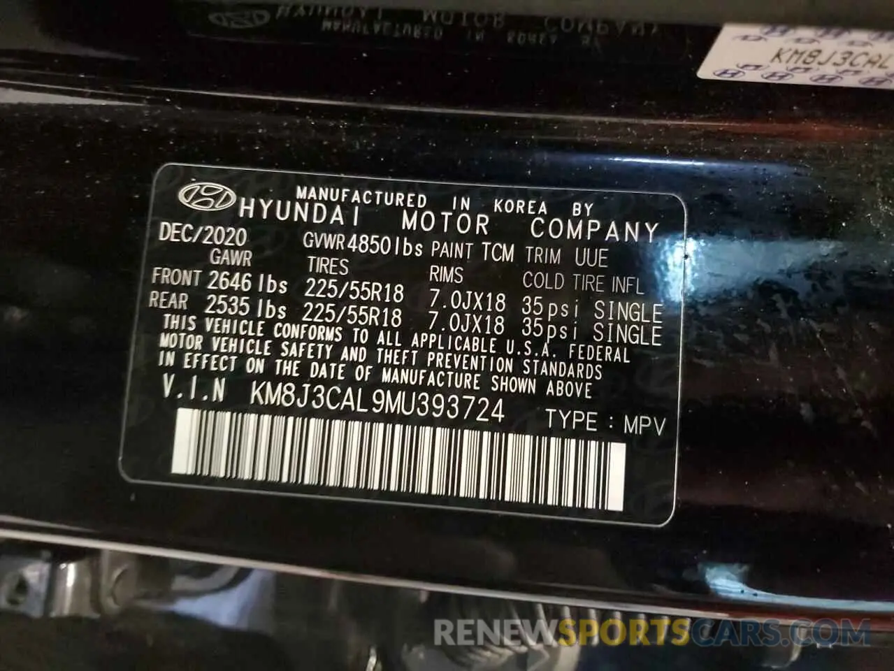 12 Photograph of a damaged car KM8J3CAL9MU393724 HYUNDAI TUCSON 2021