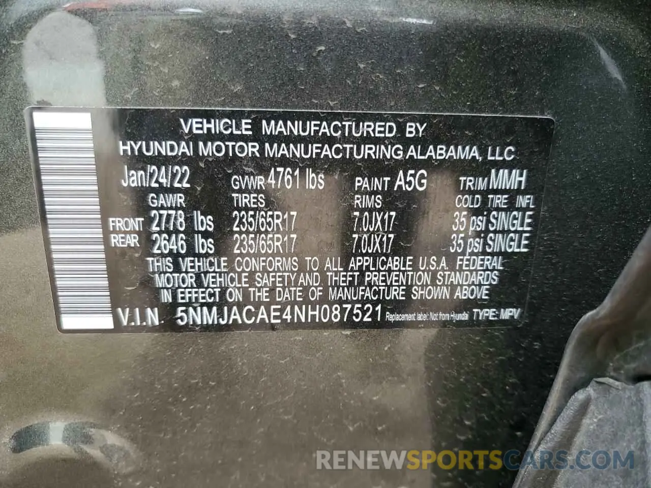 14 Фотография поврежденного автомобиля 5NMJACAE4NH087521 HYUNDAI TUCSON 2022