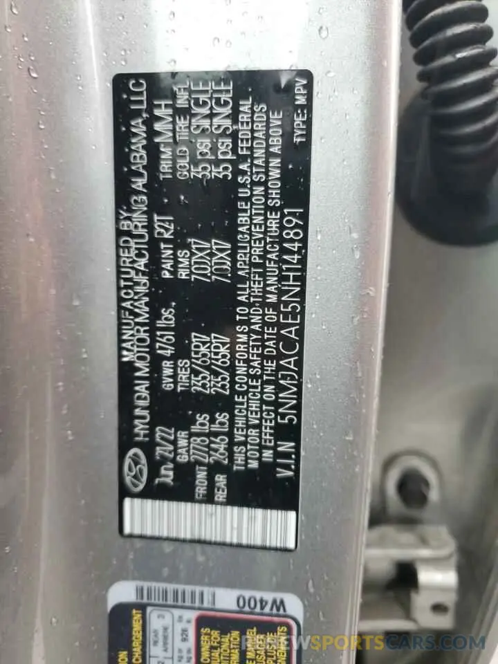 13 Фотография поврежденного автомобиля 5NMJACAE5NH144891 HYUNDAI TUCSON 2022