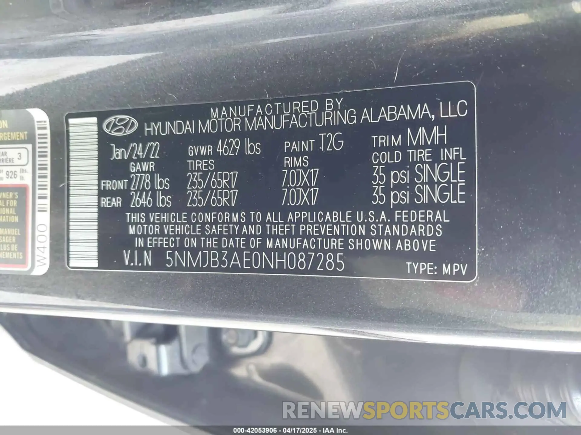 9 Фотография поврежденного автомобиля 5NMJB3AE0NH087285 HYUNDAI TUCSON 2022