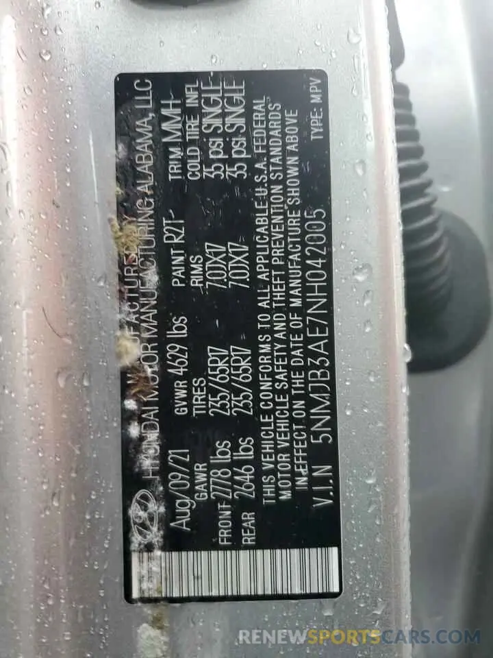 13 Фотография поврежденного автомобиля 5NMJB3AE7NH042005 HYUNDAI TUCSON 2022