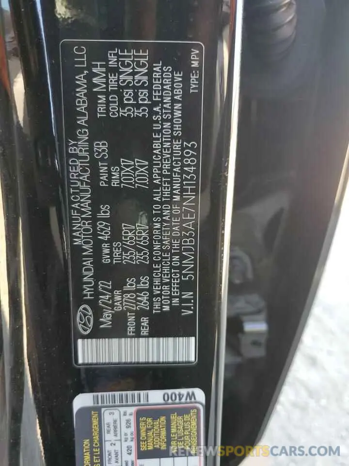 14 Photograph of a damaged car 5NMJB3AE7NH134893 HYUNDAI TUCSON 2022