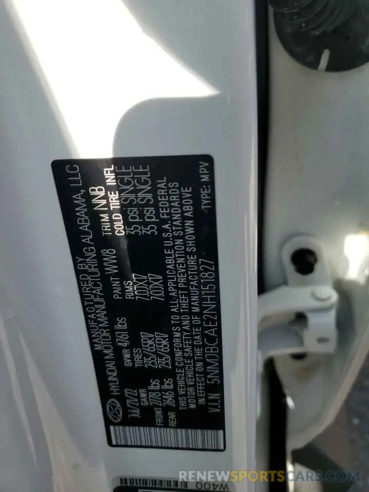 13 Photograph of a damaged car 5NMJBCAE2NH151827 HYUNDAI TUCSON 2022
