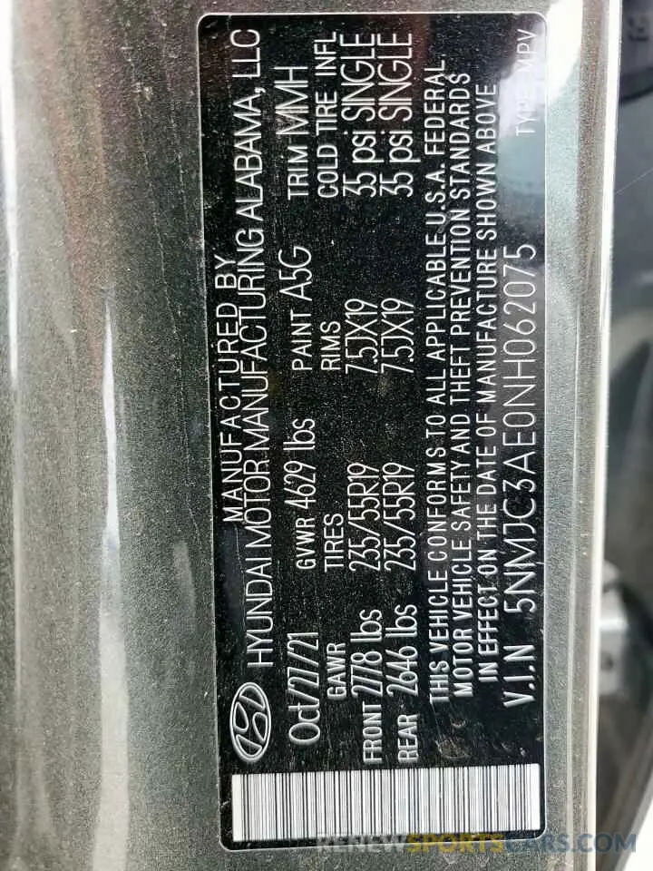 13 Фотография поврежденного автомобиля 5NMJC3AE0NH062075 HYUNDAI TUCSON 2022