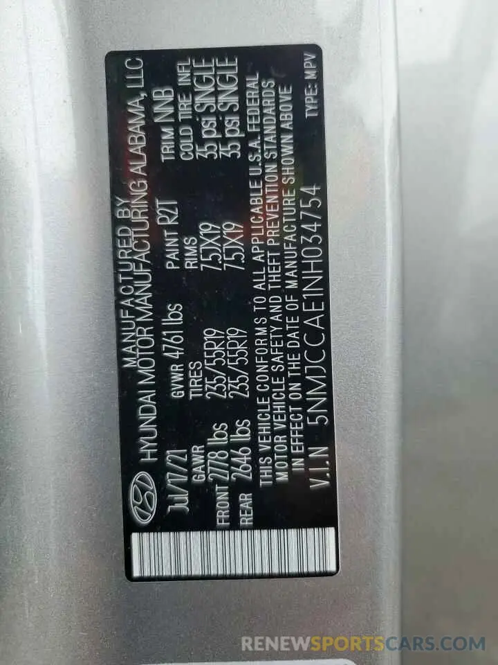 14 Фотография поврежденного автомобиля 5NMJCCAE1NH034754 HYUNDAI TUCSON 2022