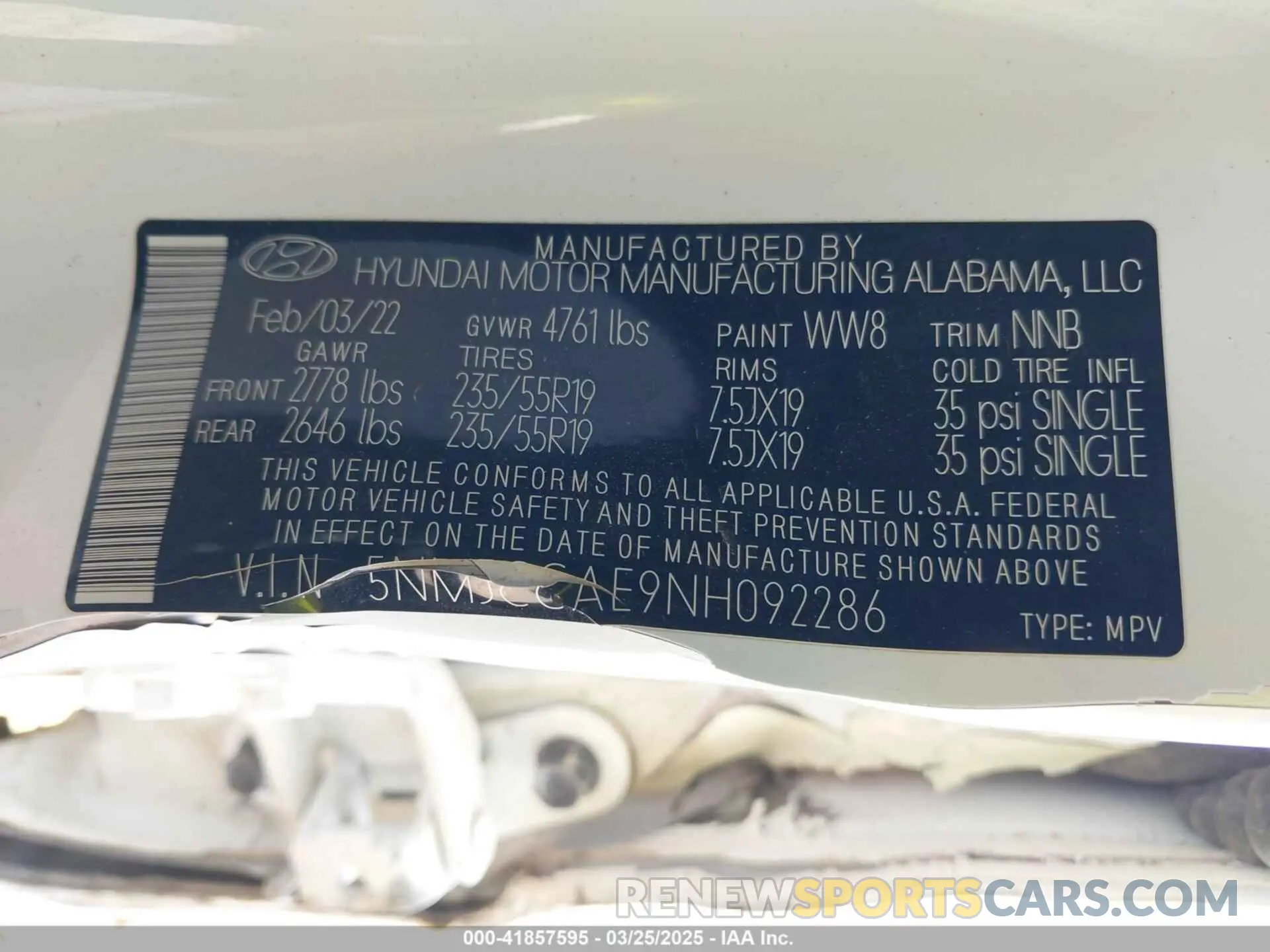 9 Фотография поврежденного автомобиля 5NMJCCAE9NH092286 HYUNDAI TUCSON 2022