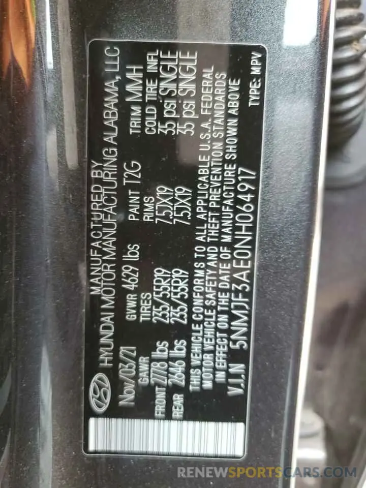 13 Photograph of a damaged car 5NMJF3AE0NH064917 HYUNDAI TUCSON 2022