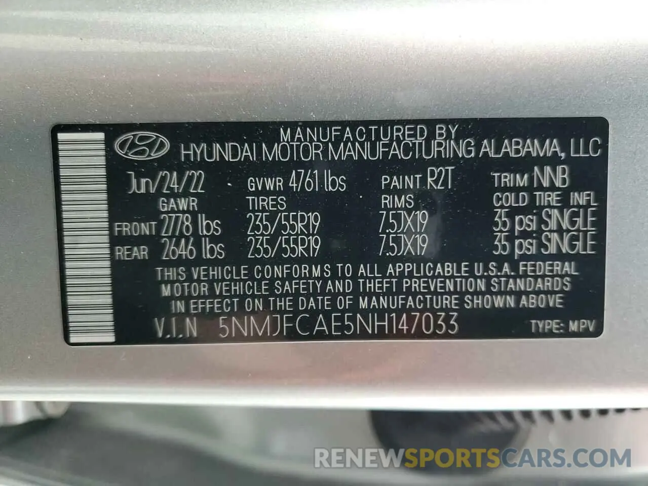 15 Photograph of a damaged car 5NMJFCAE5NH147033 HYUNDAI TUCSON 2022