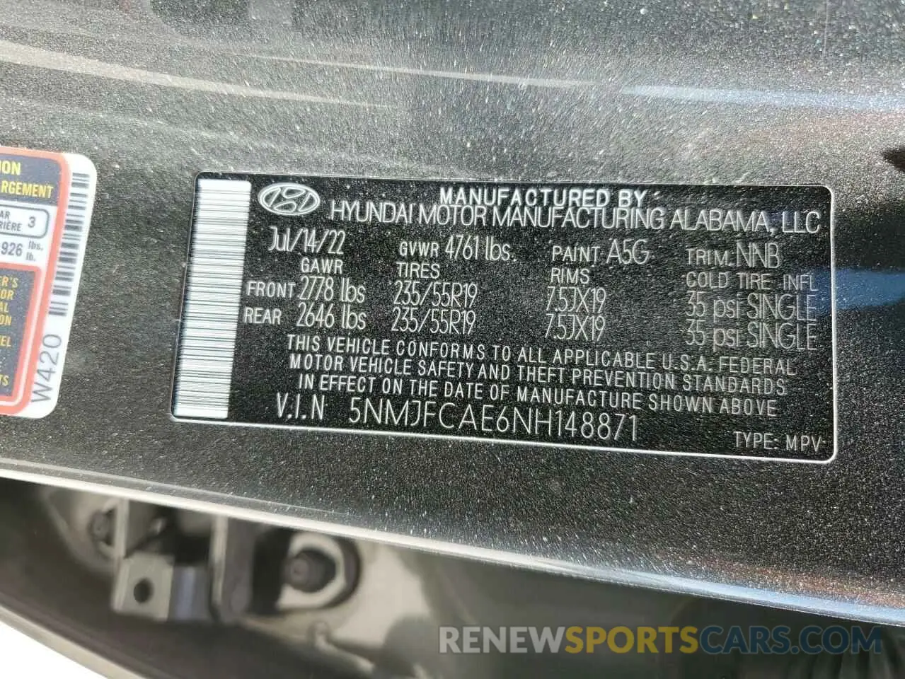 13 Photograph of a damaged car 5NMJFCAE6NH148871 HYUNDAI TUCSON 2022