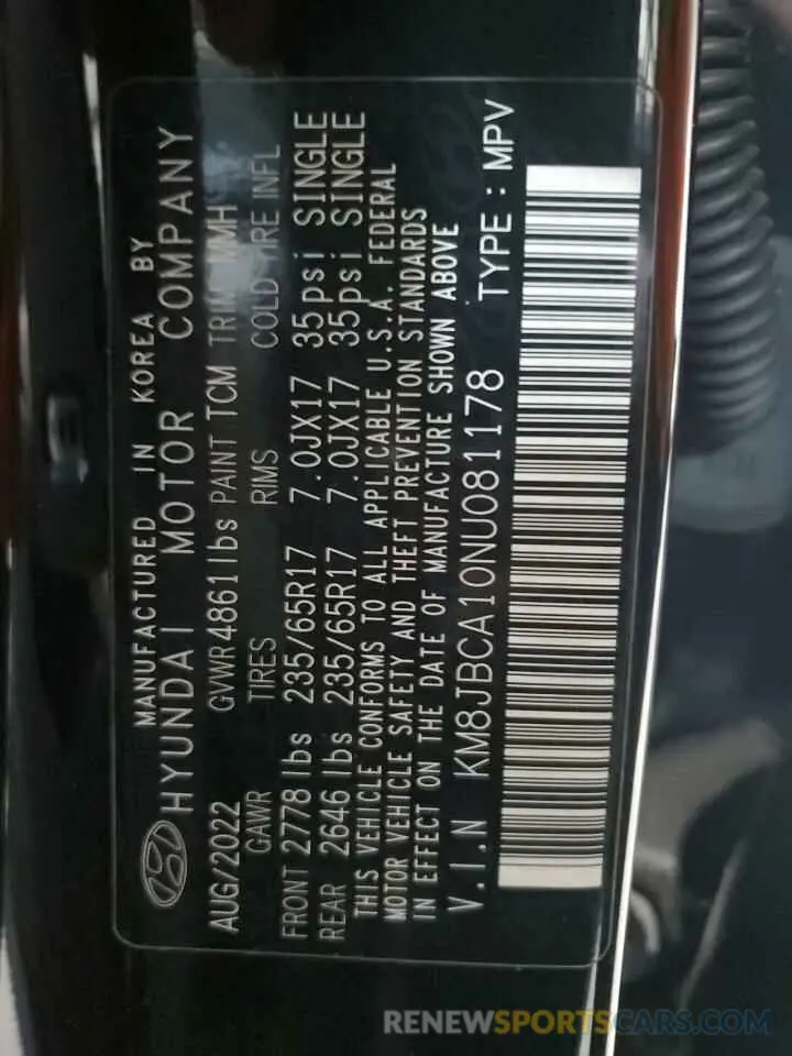 15 Фотография поврежденного автомобиля KM8JBCA10NU081178 HYUNDAI TUCSON 2022