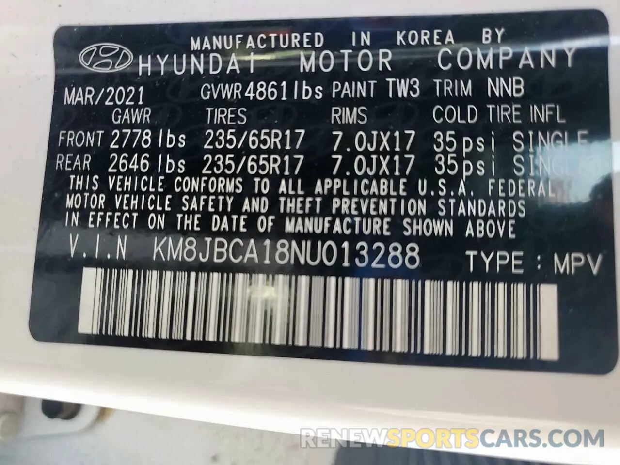 14 Фотография поврежденного автомобиля KM8JBCA18NU013288 HYUNDAI TUCSON 2022
