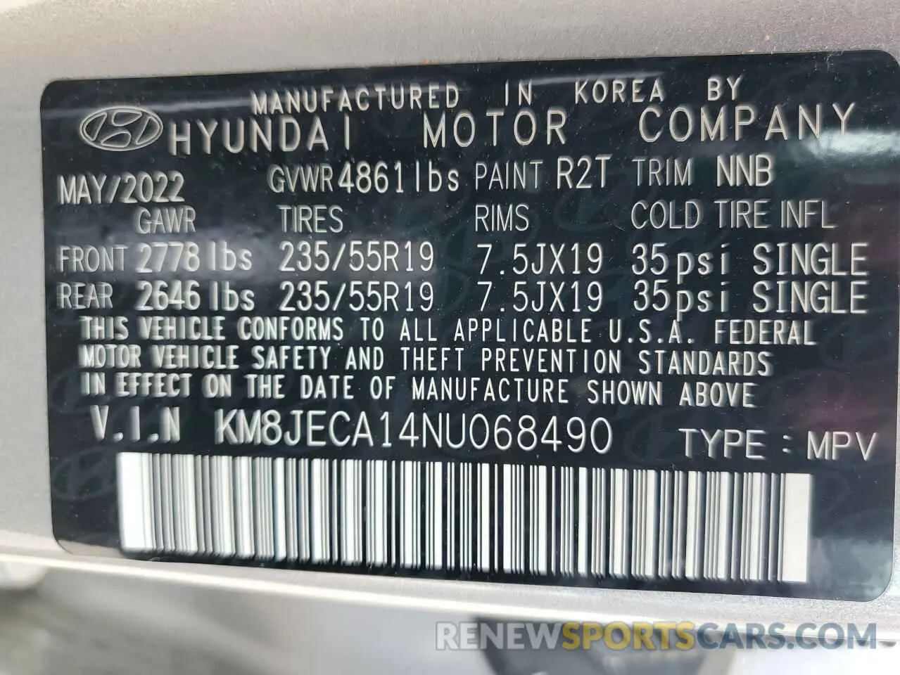 13 Photograph of a damaged car KM8JECA14NU068490 HYUNDAI TUCSON 2022