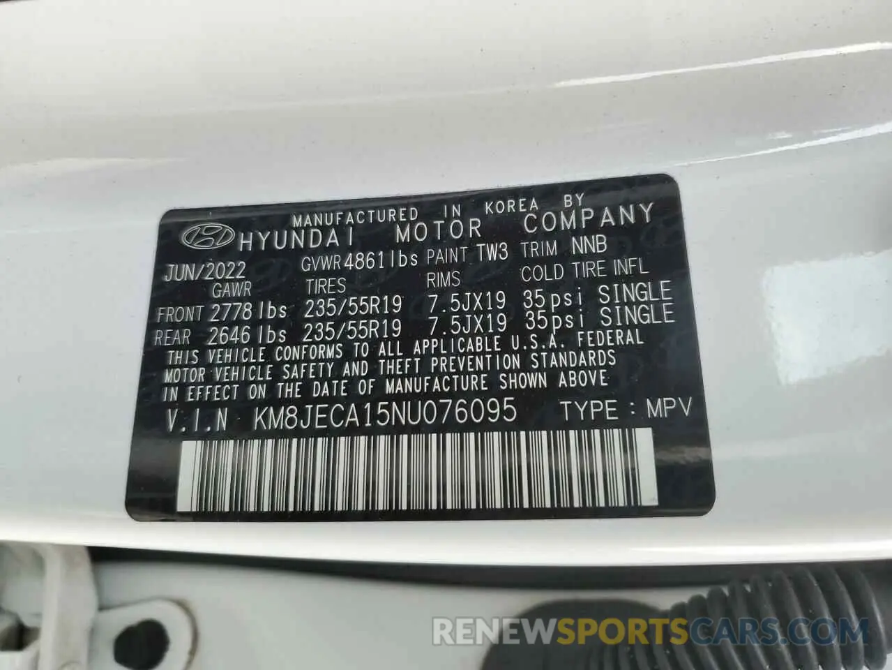 13 Photograph of a damaged car KM8JECA15NU076095 HYUNDAI TUCSON 2022