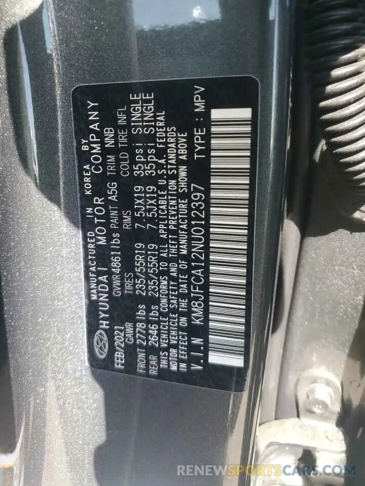 12 Photograph of a damaged car KM8JFCA12NU012397 HYUNDAI TUCSON 2022