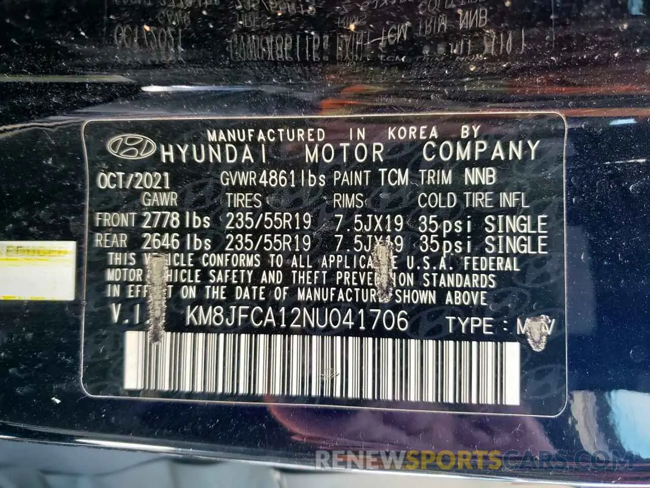 12 Фотография поврежденного автомобиля KM8JFCA12NU041706 HYUNDAI TUCSON 2022