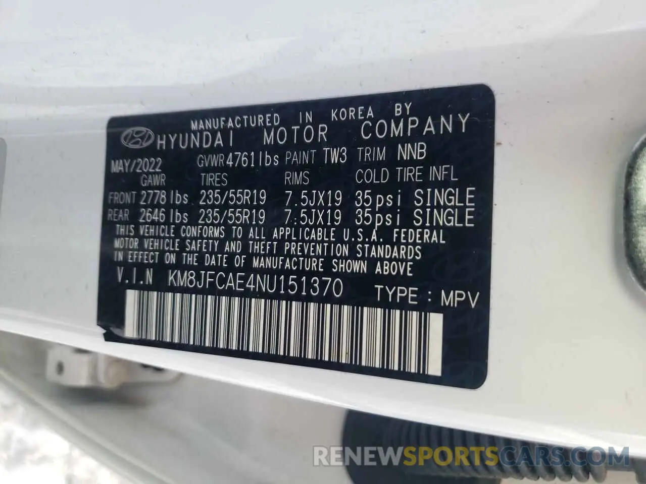 13 Photograph of a damaged car KM8JFCAE4NU151370 HYUNDAI TUCSON 2022