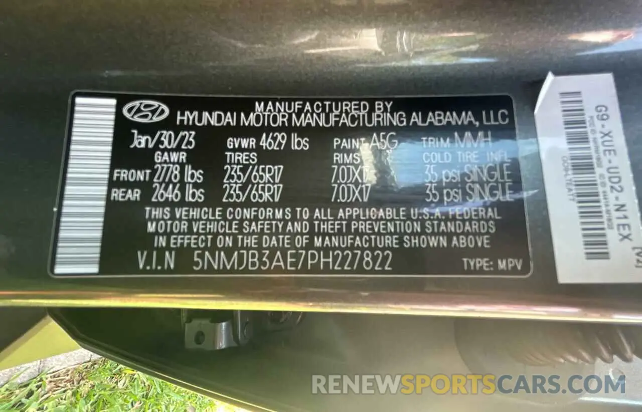 10 Photograph of a damaged car 5NMJB3AE7PH227822 HYUNDAI TUCSON 2023