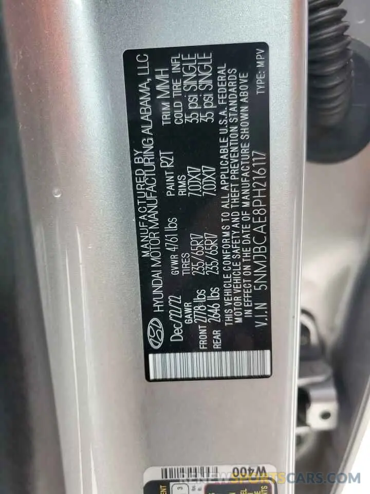 14 Фотография поврежденного автомобиля 5NMJBCAE8PH216117 HYUNDAI TUCSON 2023