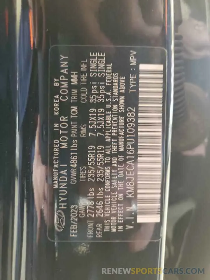 13 Photograph of a damaged car KM8JECA16PU109382 HYUNDAI TUCSON 2023