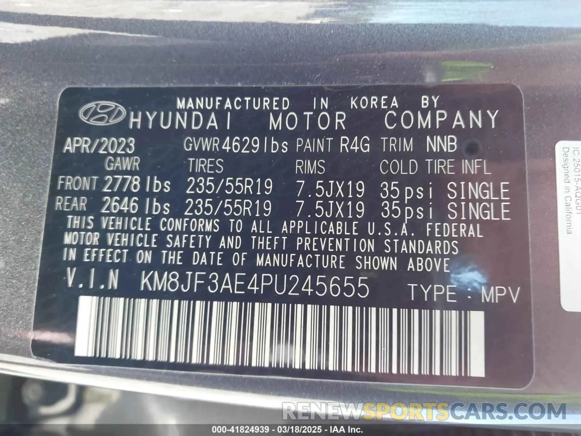 9 Photograph of a damaged car KM8JF3AE4PU245655 HYUNDAI TUCSON 2023