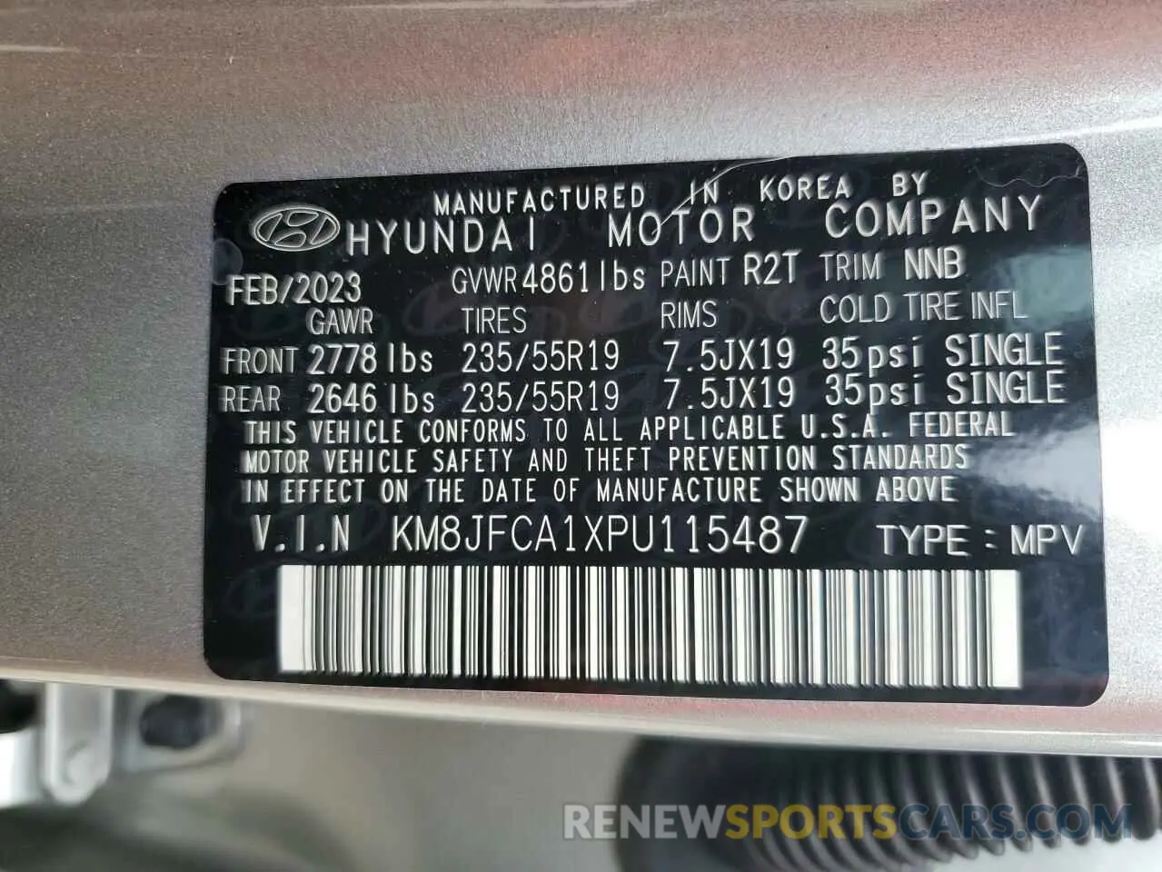 13 Фотография поврежденного автомобиля KM8JFCA1XPU115487 HYUNDAI TUCSON 2023