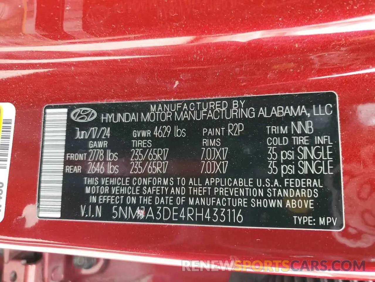 14 Photograph of a damaged car 5NMJA3DE4RH433116 HYUNDAI TUCSON 2024