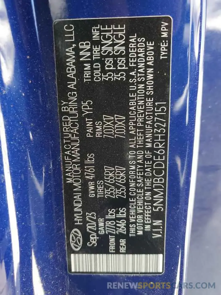 13 Фотография поврежденного автомобиля 5NMJBCDE6RH327151 HYUNDAI TUCSON 2024