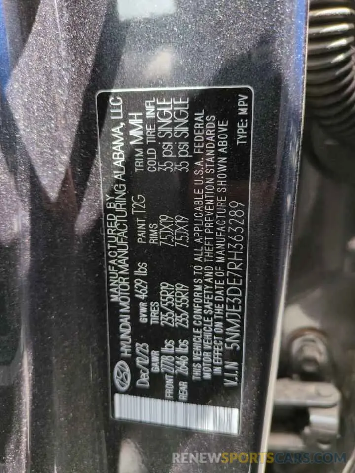 12 Photograph of a damaged car 5NMJE3DE7RH363289 HYUNDAI TUCSON 2024